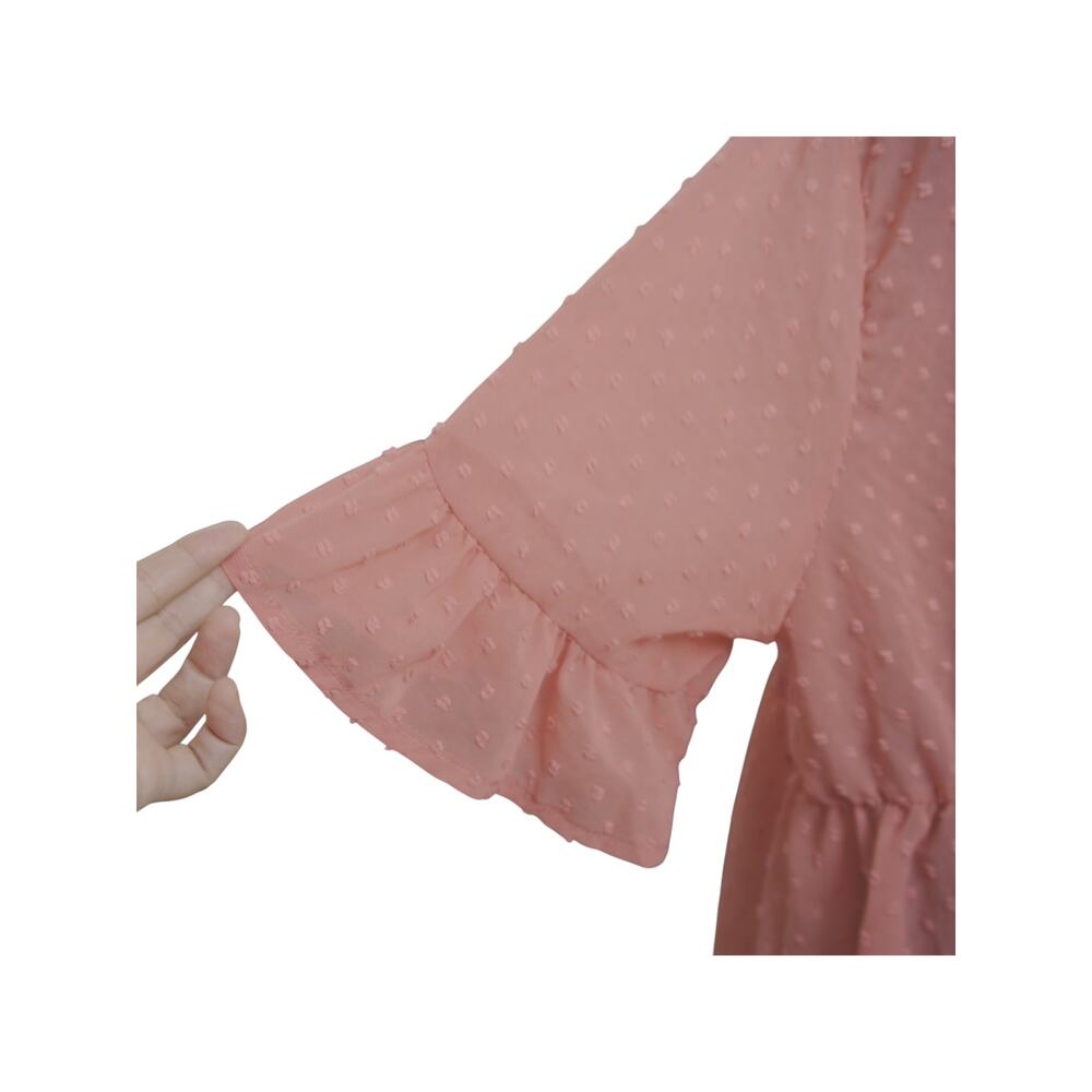 Plus Size 3XL Dusty Pink Sheer Swiss Dot Tie Front Babydoll Top - Picture 5 of 9